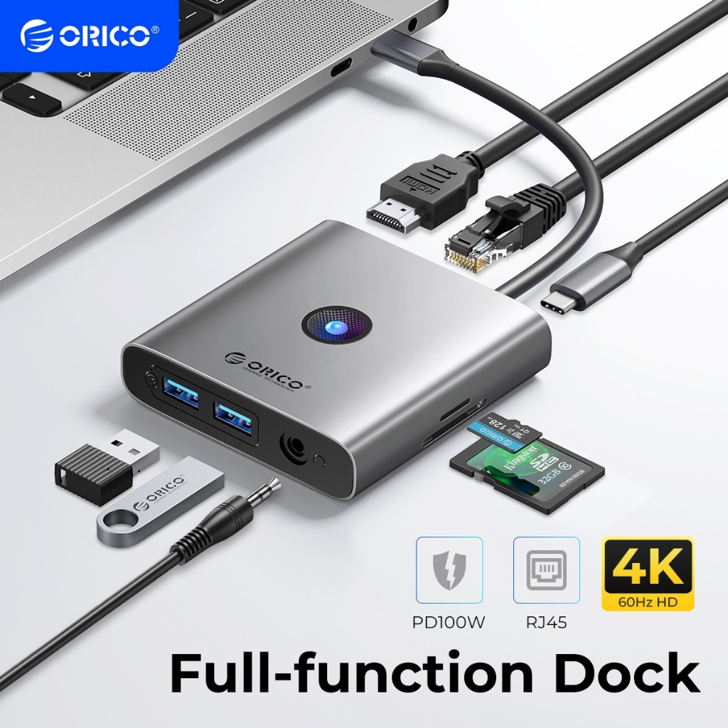 Orico USB C HUB ประเภท C ถึง 4K HDMI PD 100W RJ45 SD TF USB3.0 Dock station สําหรับ Mac Air M1 M2 (FAX3)