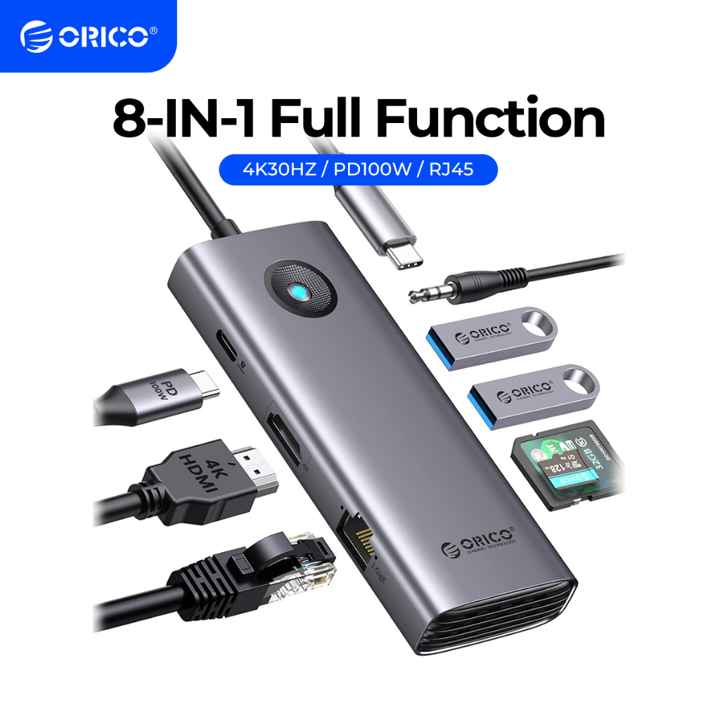 Orico USB C HUB Dock Station 8 IN 1 4K ประเภท C HDMI RJ45 USB 3.0 อะแดปเตอร์สําหรับ MacBook Pro M1(PW11)