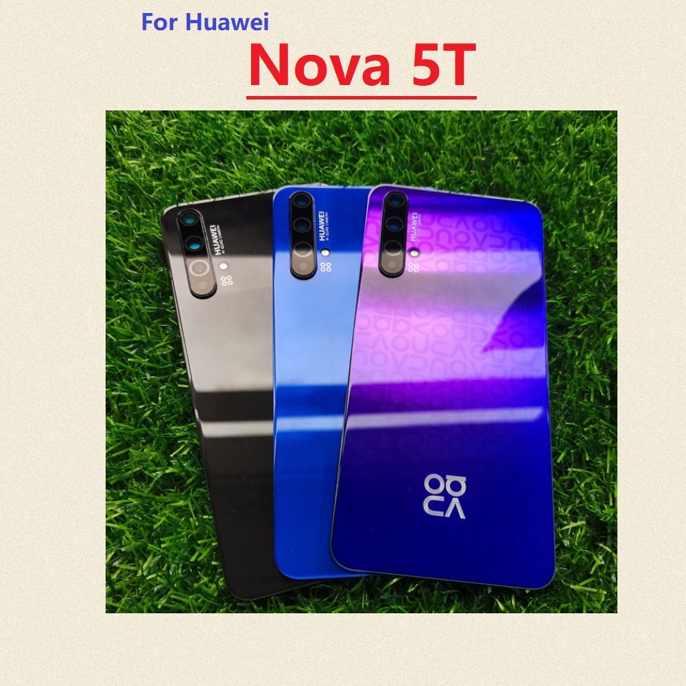 ฝาหลังกระจกเดิมสําหรับ Huawei Nova 5T พร้อมเลนส์กล้องเปลี่ยนที่อยู่อาศัยด้านหลัง