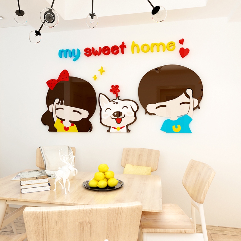 Sweet Home คู่ชายหญิงสติ๊กเกอร์ติดผนังอะคริลิค 3d สติ๊กเกอร์ติดผนัง Self-Adhesive DIY ตกแต่งห้องนอนห