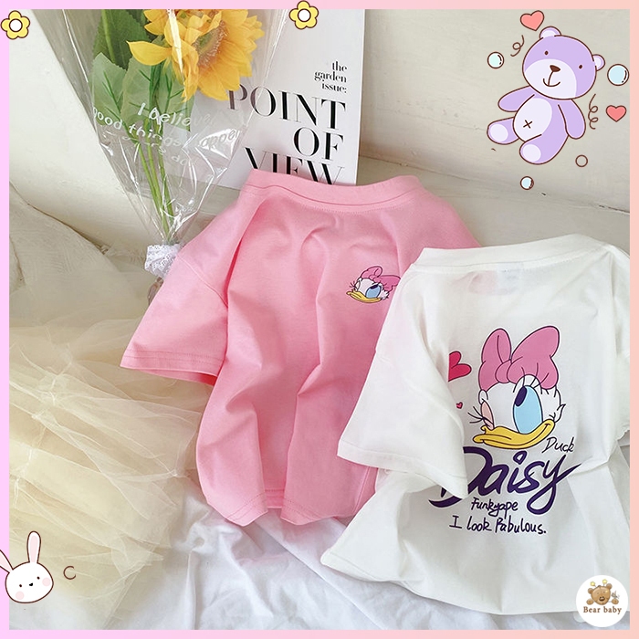 เสื้อยืดผ้าฝ้าย แขนสั้น พิมพ์ลาย Donald Duck สไตล์เกาหลี แฟชั่นฤดูร้อน สําหรับเด็กผู้หญิง 2024 bbz8805 #