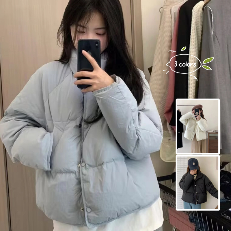 เสื้อแจ็กเก็ตกันหนาว คอปกตั้ง สไตล์เกาหลี สําหรับผู้หญิง