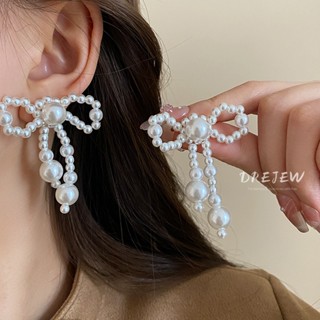 DREJEW ใหม่ ต่างหูเข็มเงิน 925 ประดับโบว์ ไข่มุก ทรงเรขาคณิต…