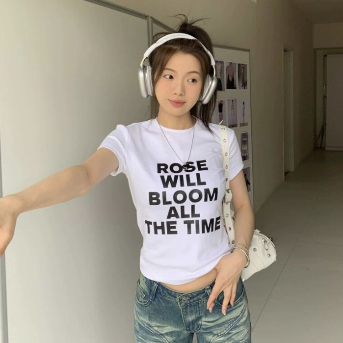 A009 เสื้อยืดคอกลม แขนสั้น ผ้าฝ้ายแท้ พิมพ์ลายตัวอักษรภาษาอังกฤษ