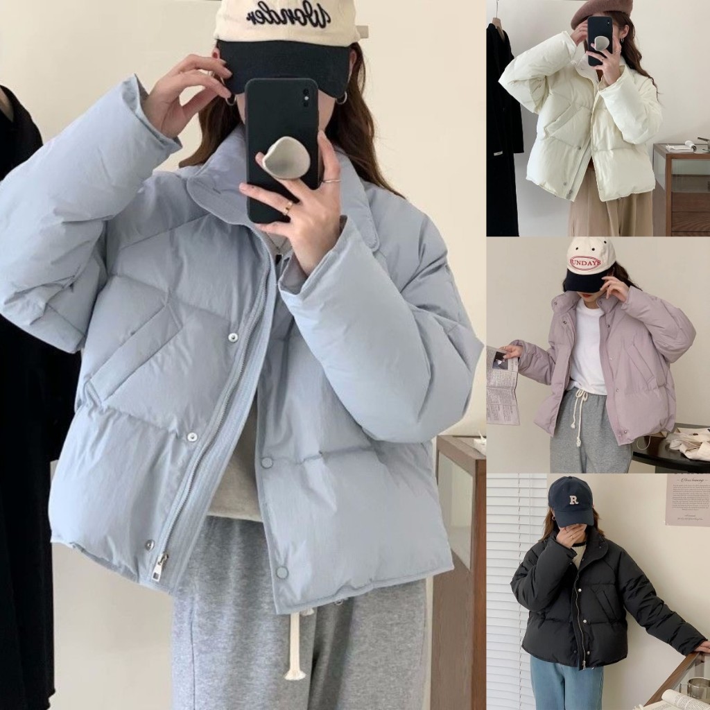 เสื้อโค้ทกันหนาว ตัวสั้น สีพื้น แฟชั่นสไตล์เกาหลี สําหรับผู้หญิง