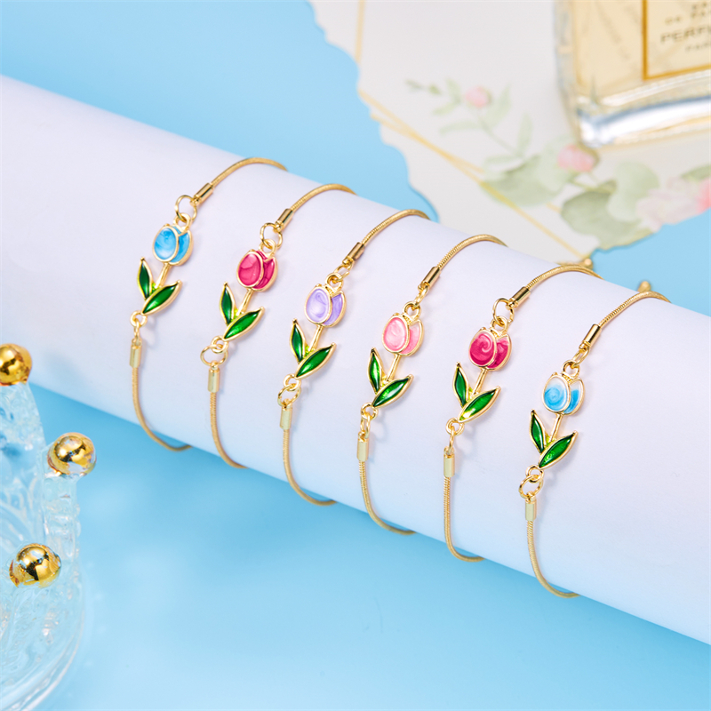แฟชั่น ทอง 18k ลูกบาศก์ เพทาย ดอกทิวลิป สร้อยข้อมือ ปรับได้ กําไลข้อมือ สายรัดข้อมือ เครื่องประดับจัดงานแต่งงาน ของขวัญ อุปกรณ์สําหรับผู้หญิง