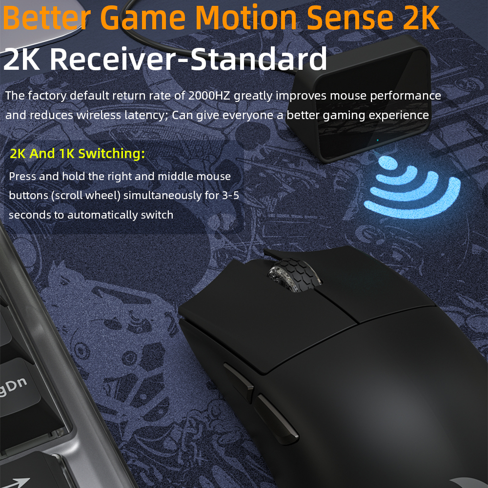 Darmoshark M3s Mini 2KHz เมาส์เกมมิ่งไร้สาย เชื่อมต่อสามโหมด (2.4GHz บลูทูธ มีสาย) เซนเซอร์ 26KDPI น้ําหนักเบา 54g 5 ปุ่ม แบตเตอรี่ 124 ชั่วโมง สําหรับ PC แล็ปท็อป