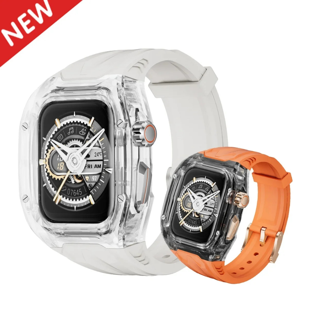 เคส PC สุดหรู + สาย TPU สําหรับ iWatch 45 มม. 44 มม. สายหัวเข็มขัดสเตนเลส สําหรับ iWatch 9 8 7 6 5 4 ดัดแปลง DIY