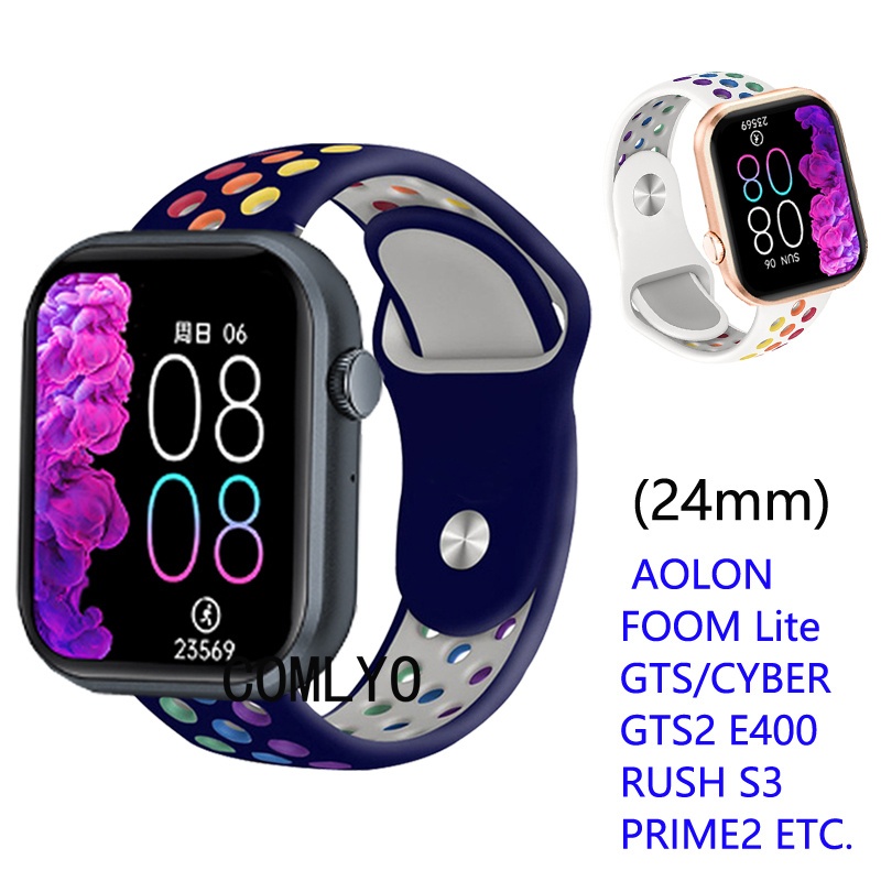 For aolon Foom Lite s2 สายนาฬิกาข้อมือซิลิโคน สีรุ้ง สําหรับสมาร์ทวอทช์ GTS Cyber GTS2 E400 RUSH S3 Prime2 (24 มม.)