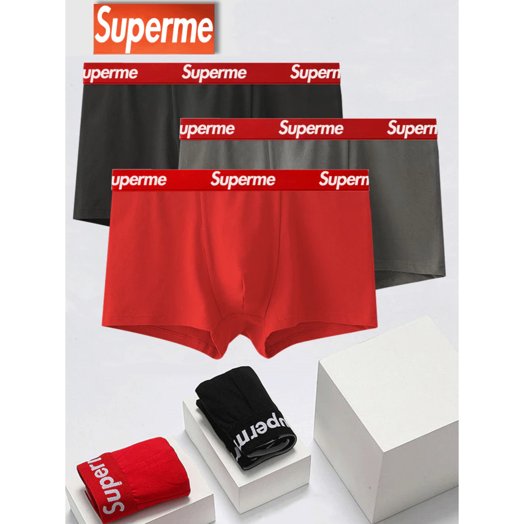 พร้อมส่ง SUPERME กางเกงชั้นใน ผ้าฝ้าย เอวยางยืด ขนาดใหญ่ ใส่สบาย พิมพ์ลายตัวอักษร สําหรับผู้ชาย