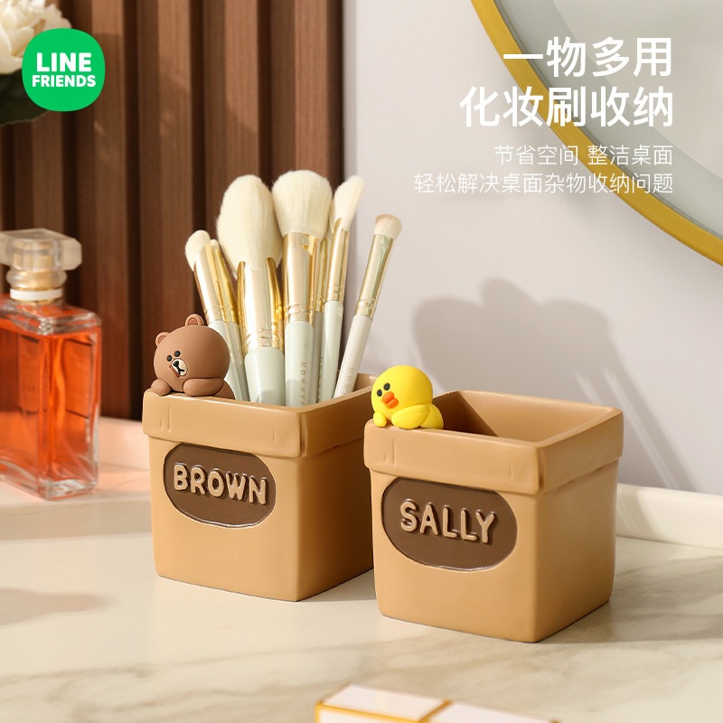 Line FRIENDS กล่องเก็บแปรงแต่งหน้า เซรามิค รูปกระถางดอกไม้ ของขวัญ สําหรับนักเรียน สํานักงาน เครื่องเขียน