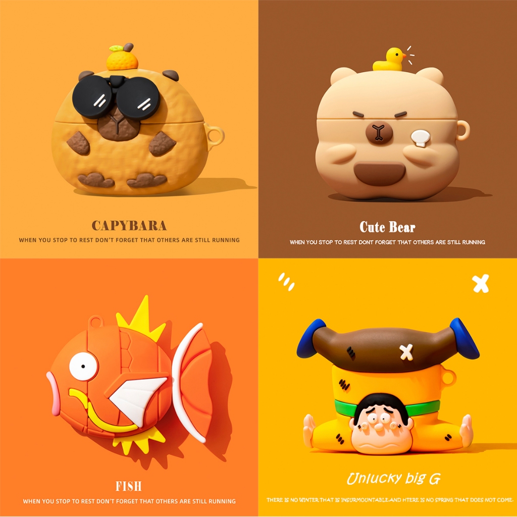 คาร์พสีส้มและกรณี Capybara สำหรับ AirPods3genTPU หูฟังป้องกันกรณี 2023 ใหม่สำหรับ AirPodsPro2 หูฟังป้องกันกรณี กรณี AirPodsPro ที่เข้ากันได้กรณี AirPods2gen
