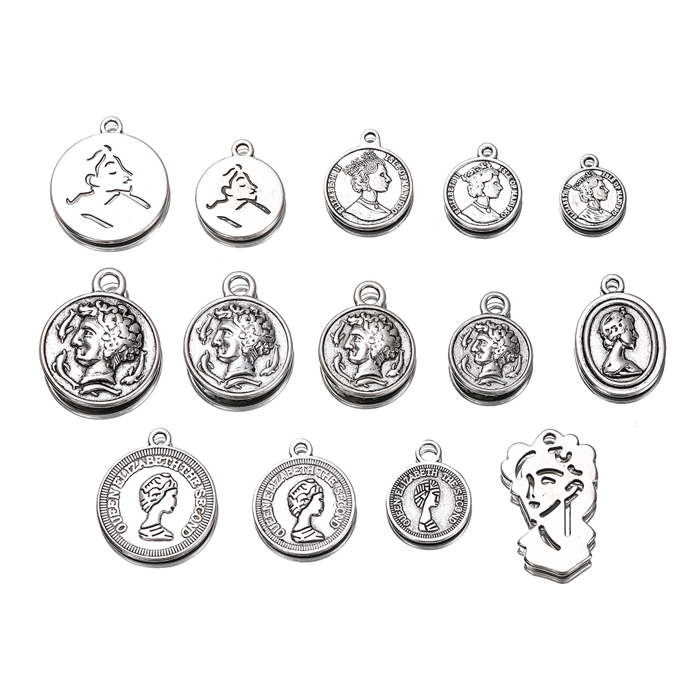 St.kunkka 4 ชิ้น จี้หัวกลม สีเงิน สไตล์เรโทร สําหรับทําเครื่องประดับ สร้อยข้อมือ สร้อยคอ DIY