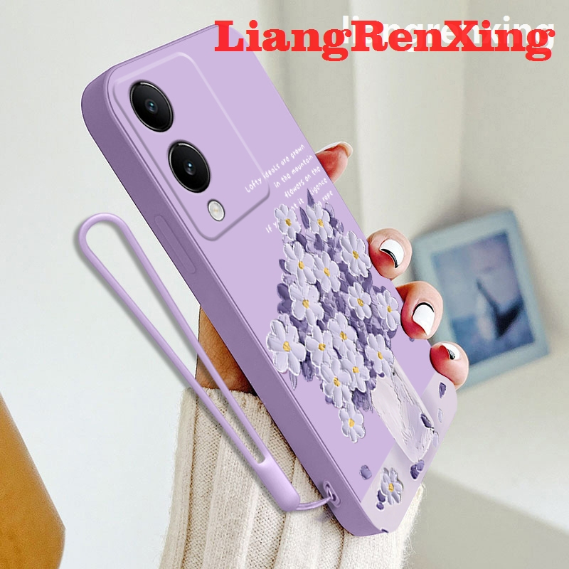 เคสโทรศัพท์มือถือ ซิลิโคนนิ่ม กันกระแทก ลายการ์ตูนภาพวาดสีน้ํามัน รูปดอกไม้ สําหรับ VIVO Y17S 5G 2023 YTYHH01