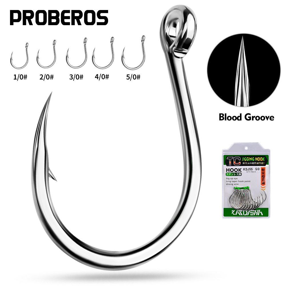 Proberos 10 ชิ้นแหวน hook handle 1/0-2/0-3/0-4/0-5/0 # สูงเหล็กคาร์บอน fishhook เลือดร่องตะขอ barbed รอบเดี่ยว fishhook sharp