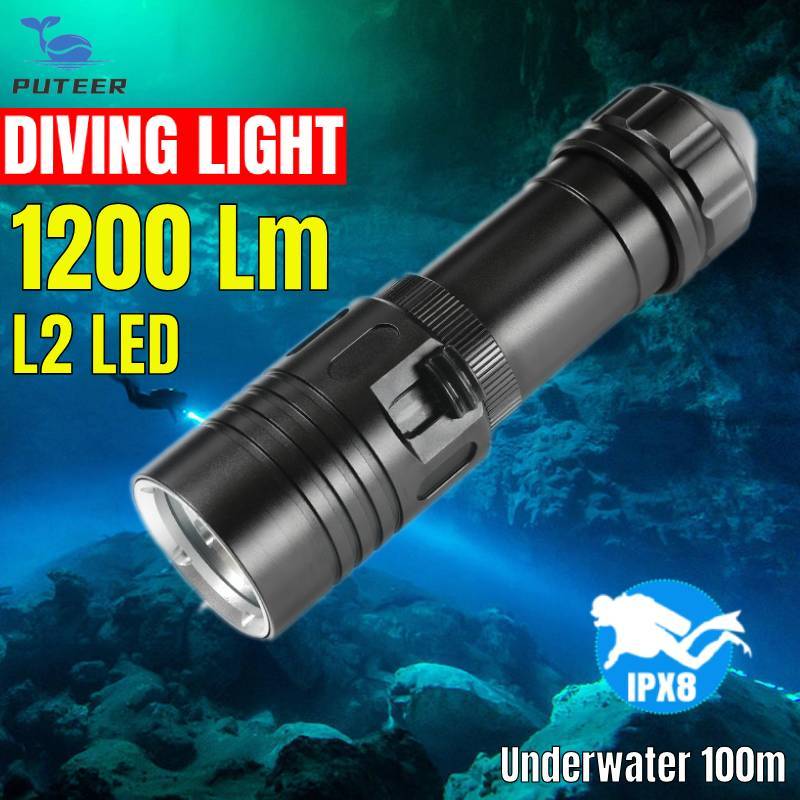 Puteer DV32 ไฟฉายดําน้ํา Led 100 ม. 1200 ลูเมน อะลูมิเนียมอัลลอย กันน้ํา Ipx8 สําหรับตกปลากลางคืน