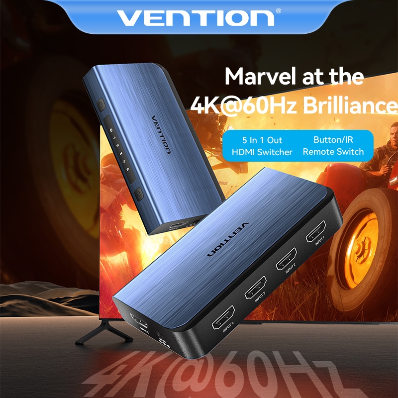 Vention สวิตช์ HDMI เข้า 5 ออก 1 4K@60Hz HDMI รีโมตคอนโทรล รองรับ 3D CEC HDR HDCP2.2 สําหรับ PS5/4 XBOX Nintendo Switch