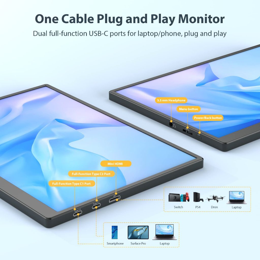 【🔥Limited Time Offer🔥】[🔥สินค้ามีจำนวนจำกัด🔥]Eyoyo มอนิเตอร์ ขนาดเล็ก แบบพกพา 10.5 นิ้ว USB C Monitor FHD 1920x1280 Second Monitor for Laptop 100% SRGB Portable IPS Display HDMI Gaming Monitor