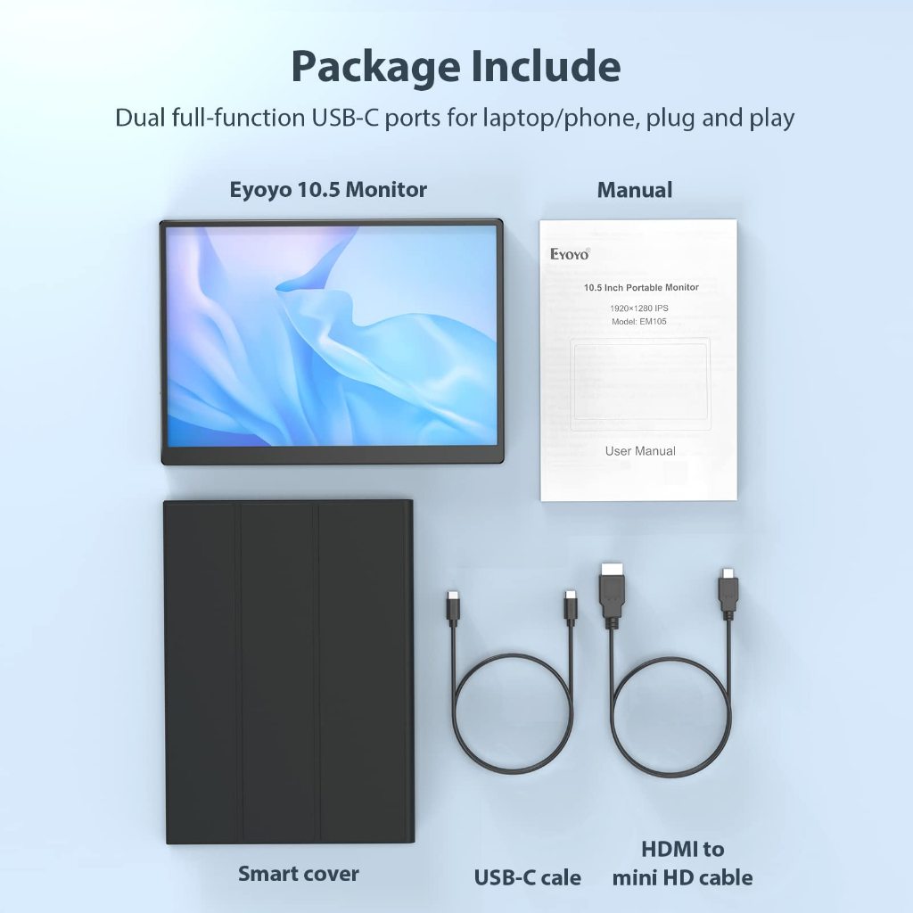 【🔥Limited Time Offer🔥】[🔥สินค้ามีจำนวนจำกัด🔥]Eyoyo มอนิเตอร์ ขนาดเล็ก แบบพกพา 10.5 นิ้ว USB C Monitor FHD 1920x1280 Second Monitor for Laptop 100% SRGB Portable IPS Display HDMI Gaming Monitor