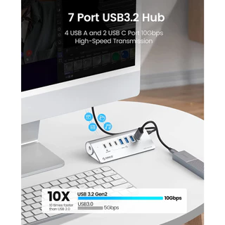 Orico USB C Hub 10Gbps USB 3.2 Gen 2 Hub 2 USB A พอร์ต 2 พอร์ต C ALUMInum Splitter พร้อมอะแดปเตอร์ Type C พอร์ตแหล่งจ่ายไฟสําหรับ MacBook/ MacBook Pro (M3U4C3)
