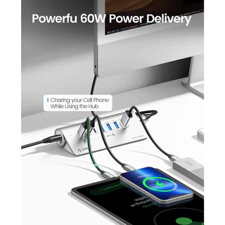 Orico USB C Hub 10Gbps USB 3.2 Gen 2 Hub 2 USB A พอร์ต 2 พอร์ต C ALUMInum Splitter พร้อมอะแดปเตอร์ Type C พอร์ตแหล่งจ่ายไฟสําหรับ MacBook/ MacBook Pro (M3U4C3)