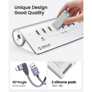 Orico USB C Hub 10Gbps USB 3.2 Gen 2 Hub 2 USB A พอร์ต 2 พอร์ต C ALUMInum Splitter พร้อมอะแดปเตอร์ Type C พอร์ตแหล่งจ่ายไฟสําหรับ MacBook/ MacBook Pro (M3U4C3)