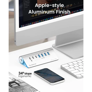 Orico USB C Hub 10Gbps USB 3.2 Gen 2 Hub 2 USB A พอร์ต 2 พอร์ต C ALUMInum Splitter พร้อมอะแดปเตอร์ Type C พอร์ตแหล่งจ่ายไฟสําหรับ MacBook/ MacBook Pro (M3U4C3)