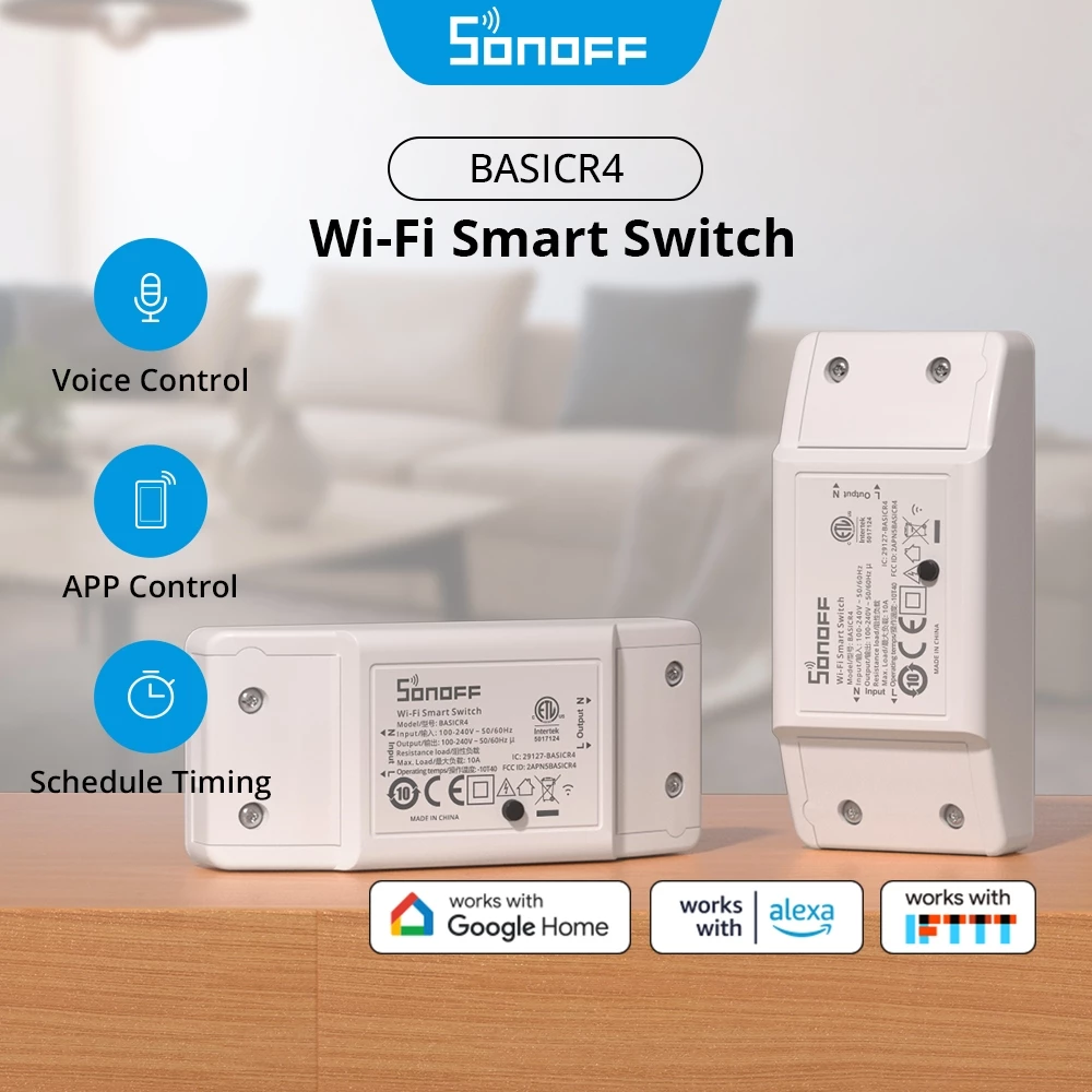 Sonoff BASICR4 สวิตช์อัจฉริยะ พร้อมเพิ่มประสิทธิภาพสูงสุด ลดต้นทุน การอัพเกรด eWeLink APP รีโมตคอนโทรล ด้วยเสียง พร้อม Google Home Amazon Alexa