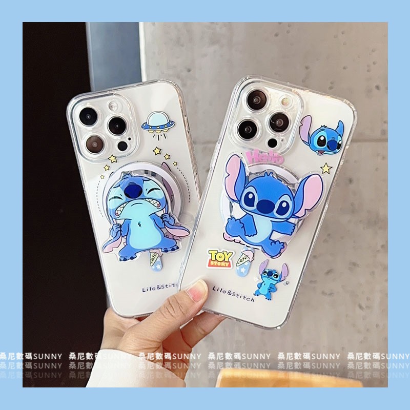 วงเล็บแม่เหล็ก Stitch เคสโทรศัพท์ Disney เคสโทรศัพท์แม่เหล็กเคสใสเหมาะสําหรับ iphone 16 15 14 13 12 pro max