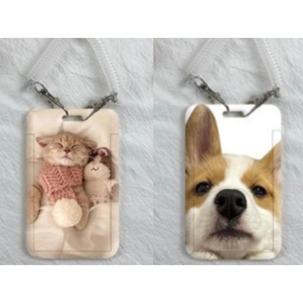 เคสใส่บัตรรับประทานอาหาร ลายแมวคอร์กี้ พร้อมสายคล้อง สําหรับนักเรียน บัตรรถบัส รถไฟใต้ดิน