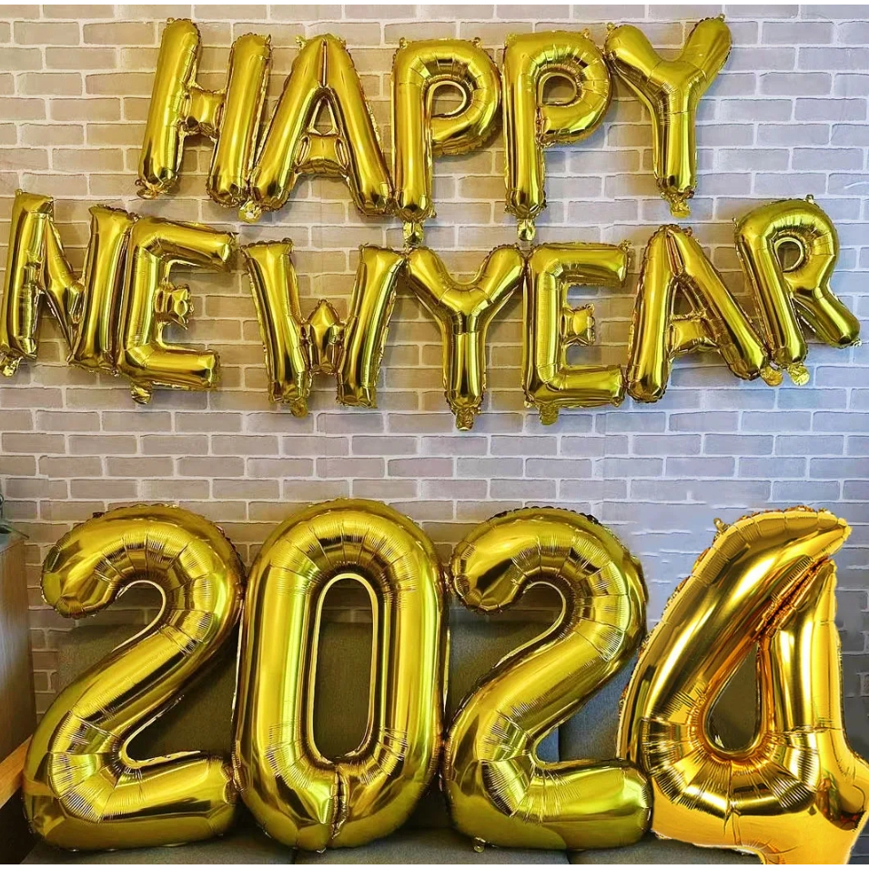 ลูกโป่งฟอยล์ Happy New Year 2024 สําหรับตกแต่งปาร์ตี้คริสต์มาส ปีใหม่