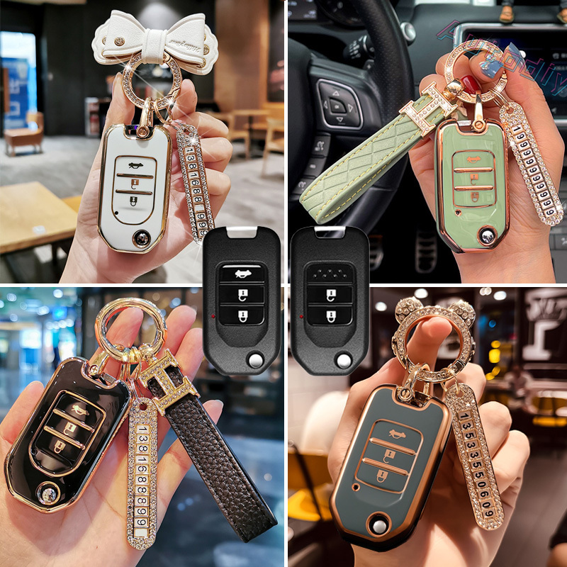 [ใหม่] เคสกุญแจรีโมทรถยนต์ TPU โครเมี่ยม พับได้ อุปกรณ์เสริม สําหรับ เคสรีโมทกุญแจรถยนต์ สําหรับ Hon