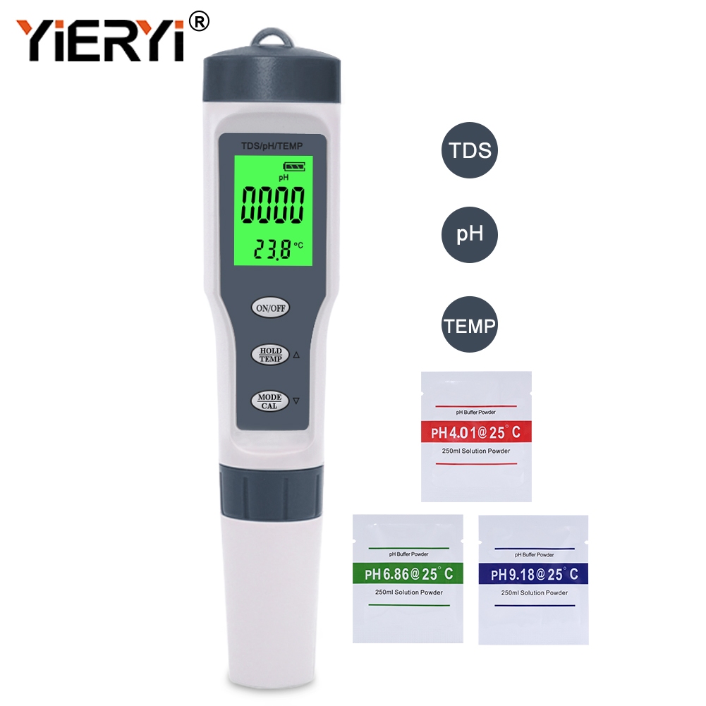 Yieryi เครื่องทดสอบค่า PH 3 in 1 สําหรับสระว่ายน้ํา เครื่องดื่ม เครื่องวัดค่ากรดในน้ํา TDS PH TEMP