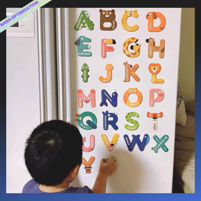 สติกเกอร์แม่เหล็ก ลายการ์ตูนตัวอักษรภาษาอังกฤษ ABC เสริมการเรียนรู้เด็กผู้ชาย และผู้หญิง สําหรับตู้เย็น