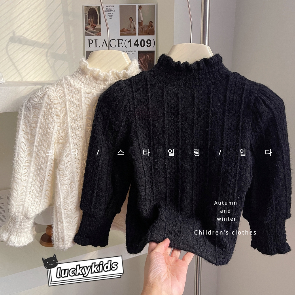 [พร้อมส่ง] เสื้อยืดลูกไม้ คอสูง สีพื้น คุณภาพสูง สําหรับเด็กผู้หญิง เหมาะกับฤดูใบไม้ร่วง