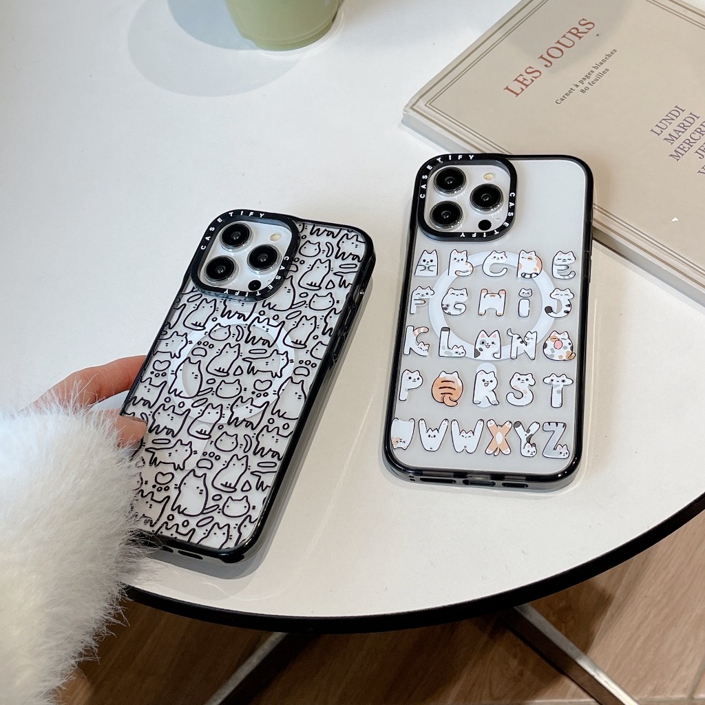 ลูกแมวน่ารัก CT อะคริลิคฝาครอบแม่เหล็กเข้ากันได้สําหรับ iphone11 12 13 14 15 16 plus promax เคสป้องกัน