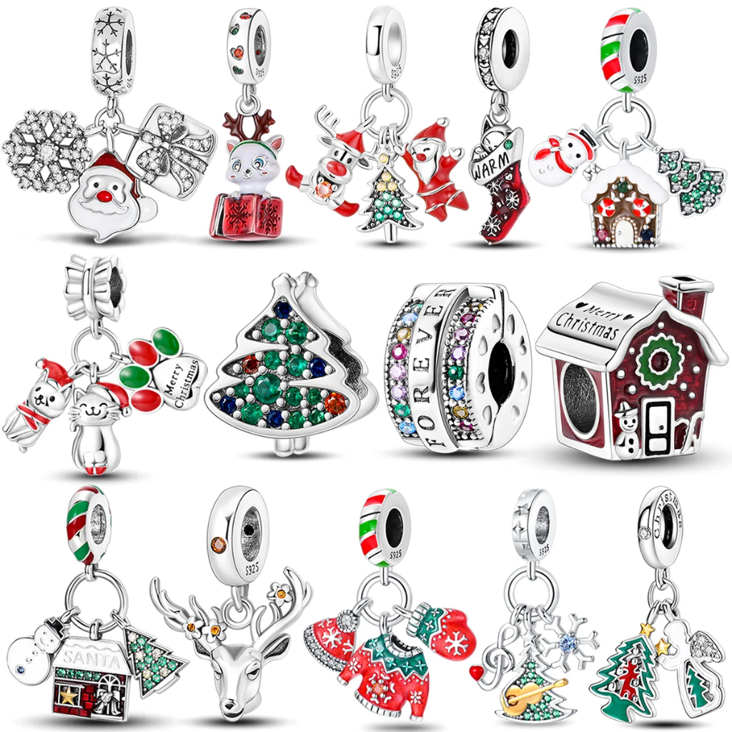 925 เงินสเตอร์ลิง Santa Claus Christmas Tree ของขวัญ Charm Snowflake Elk ลูกปัดจี้ Fit OriginalBracelet เครื่องประดับ Xmas