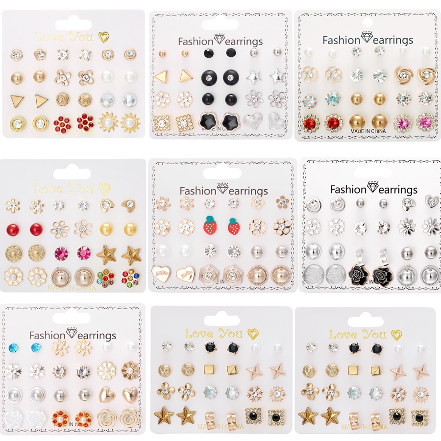 แฟชั่น 12 คู่ / เซต ที่มีสีสัน มุก เพทาย คริสตัล ดอกไม้ ดวงจันทร์ ดาว ต่างหู ชุดผู้หญิง ต่างหูสตั๊ด เครื่องประดับ ของขวัญ