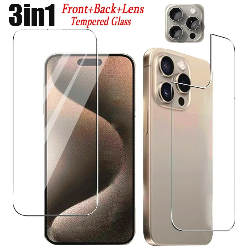 ฟิล์มกระจกเต็มจอ for iPhone 16 15 pro max 14 pro max 13 pro max 12mini/12 pro max 6/6S Plus SE2 11 PRO XS MAX XR 7P/8P กาวเต็มจอฟิล์มกระจกกาวเต็มจอขอบสี 2 in 1 Front + Back