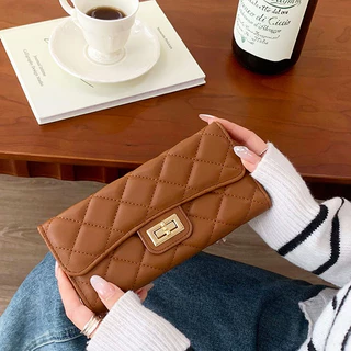 ผู้หญิงกระเป๋าสตางค์ยาว Lattice พิมพ์หนัง PU Multi Card Case กระเป๋าสตางค์ Pierre Loues