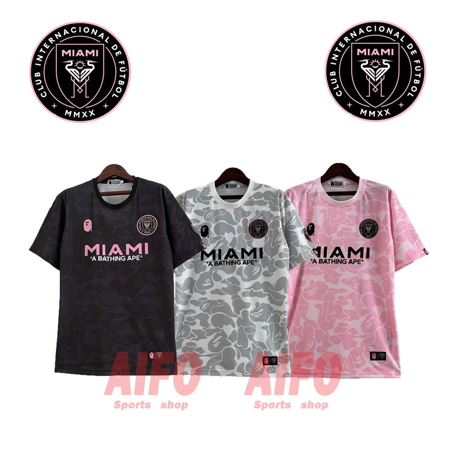 เสื้อกีฬาแขนสั้น ลาย BAPE X INTER MIAMI CF CAMO สีดํา