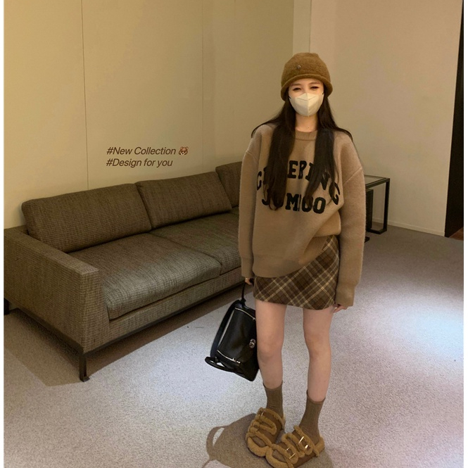 เสื้อกันหนาวแขนยาว คอกลม ผ้าถัก ทรงหลวม พิมพ์ลายตัวอักษร ให้ความอบอุ่น แฟชั่นฤดูใบไม้ร่วง สไตล์อเมริกัน