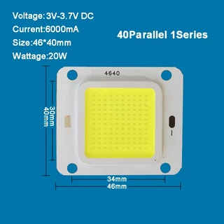 อินพุต 3V 3.7V 6V 4W - 40W สีวอร์มไวท์ 4000K ไฟ LED COB + พื้นผิวสี่เหลี่ยม