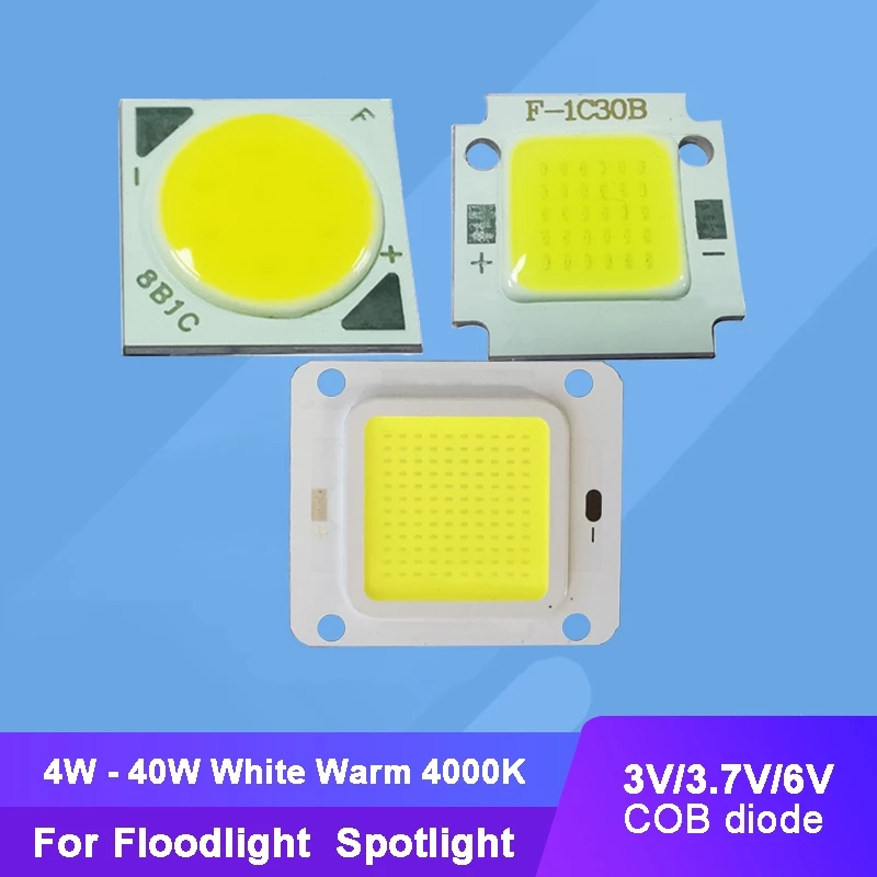 อินพุต 3V 3.7V 6V 4W - 40W สีวอร์มไวท์ 4000K ไฟ LED COB + พื้นผิวสี่เหลี่ยม