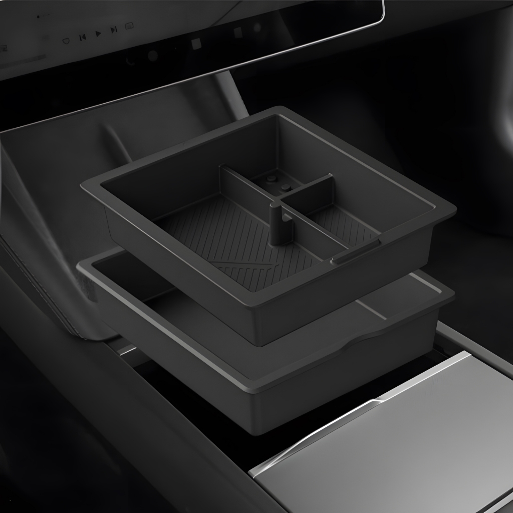 รถ double-Layer กล่องเก็บเหมาะสำหรับ 2024 Tesla Model 3 Highland คอนโซลกลางคอนโซลกล่องเก็บถาดซ่อนกล่องอุปกรณ์เสริม - รูปที่ 5