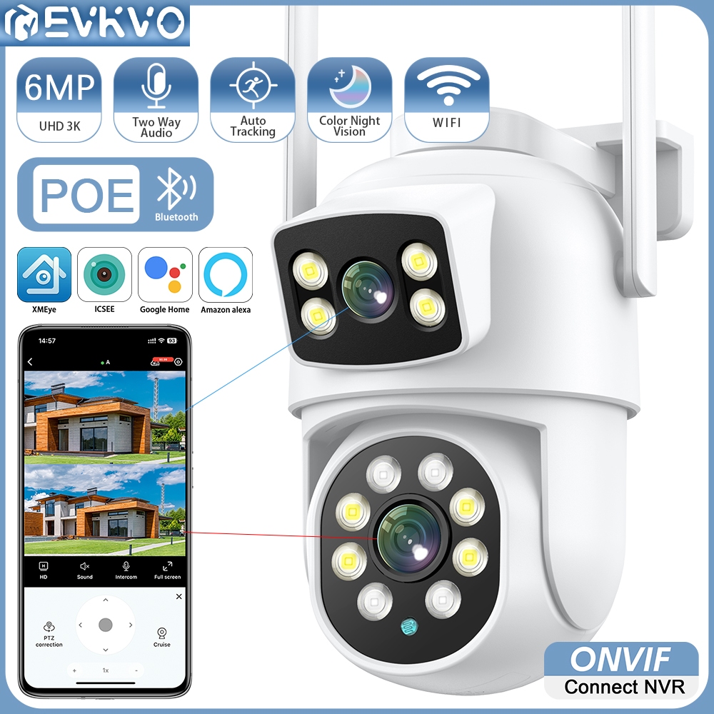 Evkvo กล้องวงจรปิดไร้สาย 4K 8MP POE CCTV IP Wifi NVR PTZ มองเห็นที่มืด กันน้ํา สําหรับเฝ้าระวังมนุษย์ iCsee PRO