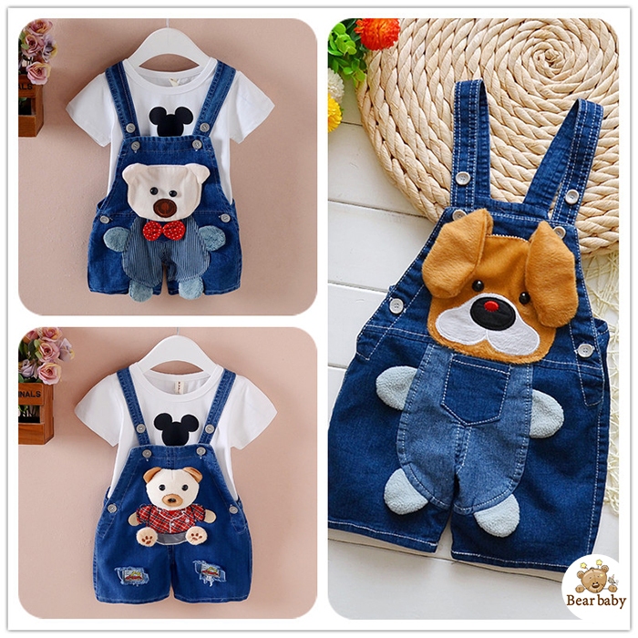 ชุดเอี๊ยมเด็ก ใหม่ หลวม ลำลอง กางเกงยีนส์ แฟชั่นเกาหลี【Bear baby】