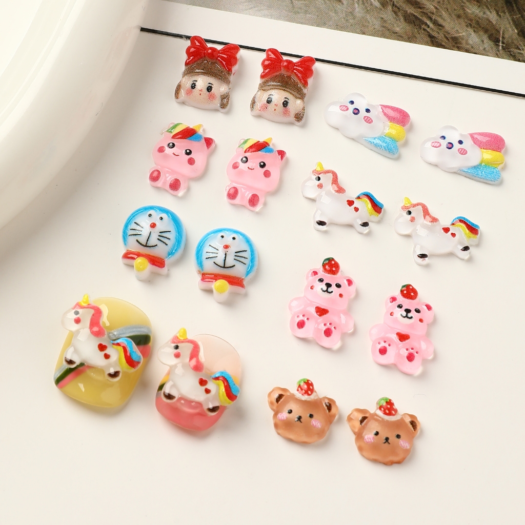 เรซิ่น ลายการ์ตูน 3 แบบ สําหรับตกแต่งเล็บ DIY สุ่มสี 50 ชิ้น ต่อแพ็ค