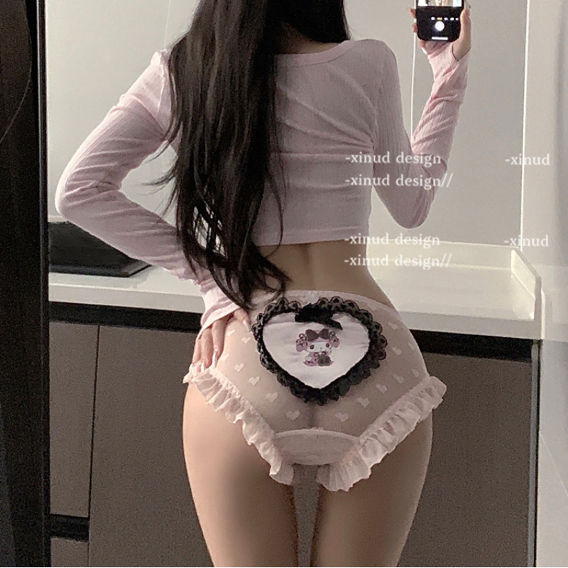 Pure Love น่ารัก ใหม่ Sanrio * ปรารถนาบริสุทธิ์ เซ็กซี่ ลูกไม้ ไร้รอยต่อ กางเกงใน เด็กผู้หญิง กลางเอว น่ารัก โบว์ ลูกไม้ แบน กางเกงใน