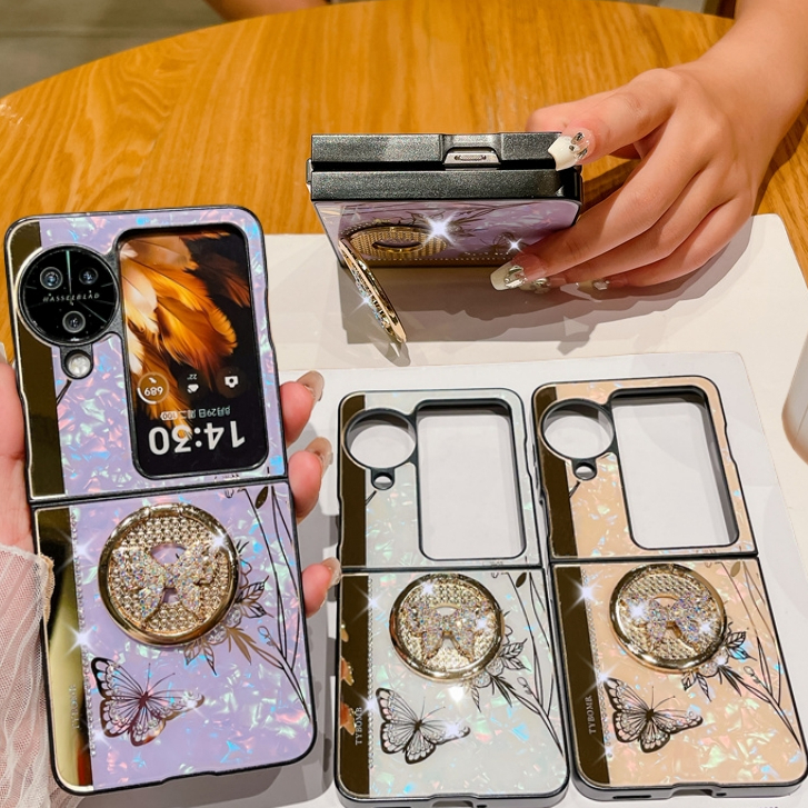 เคสโทรศัพท์มือถือ Pc แข็ง กันกระแทก ปิดด้านหลัง ลายหินอ่อน แต่งกลิตเตอร์ พร้อมขาตั้งวาง หรูหรา สําหรับ OPPO Find N3 N2